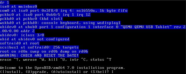 Screenshot of the OpenBSD install welcome message